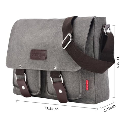 Messenger Bag for men Laptop Bag UnisexRetro Canvas Bag14-15.6 inches Casual single shoulder bag For Work College Travel - color: S-grey