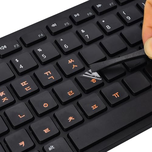 2PCS Korean Letters Keyboard Stickers,Borderless Letter Transfer Printing Characters Sticker for PC Desktop Computers Keyboard Laptop Notebook,Korean Repair Replacement Individual Lettering Sticker - color: Orange Letter, size: Korean