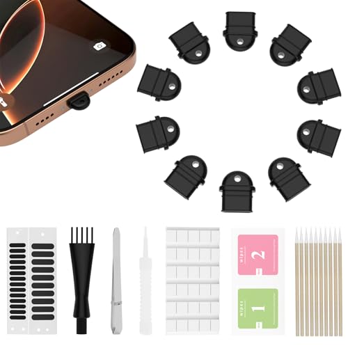 10PCS USB C with Grip Port Dust Plug, Easy Grip Dust Plug Cover, Type-C Dust Plug,Includes 8 Types Digital Product Cleaning and Protection Kits,for All Type C Ports,Compatible with iPhone 15 16