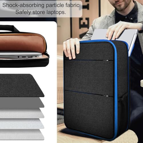 Travel Laptop Backpack with Small Case for 15-16 inch Notebooks, Slim & Expandable Computer Bag for College Business Commute for Men and Women,Black-Blue - color: Black-blue