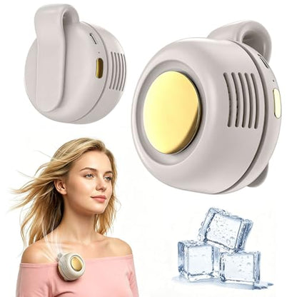 Personal Fan Clip-On, 360° Rotatable Portable Silent Mini Bladeless Fan | 3-Speed Personal Clip On Fan Rechargeable Whirlwind Clip Fan for Shirt Waist Outdoor, Travel, Home - color: Beige gold