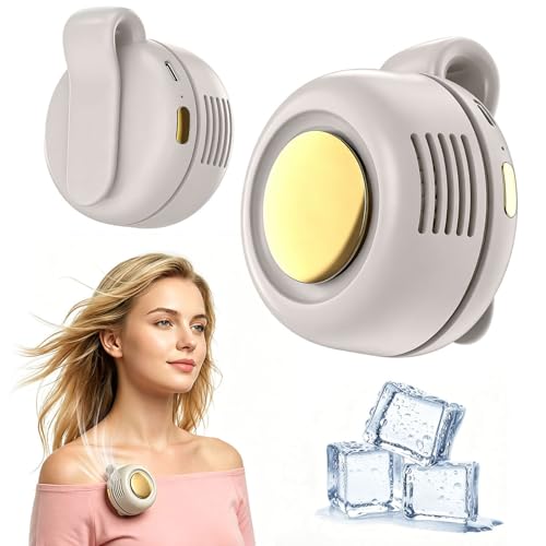 Personal Fan Clip-On, 360° Rotatable Portable Silent Mini Bladeless Fan | 3-Speed Personal Clip On Fan Rechargeable Whirlwind Clip Fan for Shirt Waist Outdoor, Travel, Home - color: Beige gold