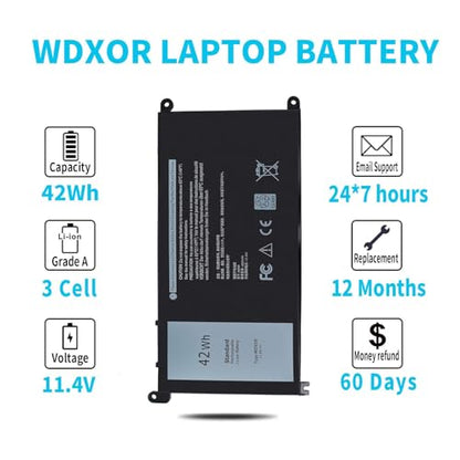 42Wh WDX0R WDXOR 11.4V Battery for Dell Inspiron 13 7375 7368 7378 5368 5378 5379 P69G 15 7573 7579 7560 7570 7569 5570 5567 5565 5568 5578 5579 5575 17 5765 5767 5770 5775 P58F P66F P75F FW8KR CYMGM - size: 42Wh WDX0R 11.4V 3 Cell