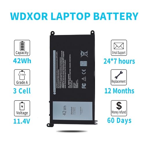 42Wh WDX0R WDXOR 11.4V Battery for Dell Inspiron 13 7375 7368 7378 5368 5378 5379 P69G 15 7573 7579 7560 7570 7569 5570 5567 5565 5568 5578 5579 5575 17 5765 5767 5770 5775 P58F P66F P75F FW8KR CYMGM - size: 42Wh WDX0R 11.4V 3 Cell