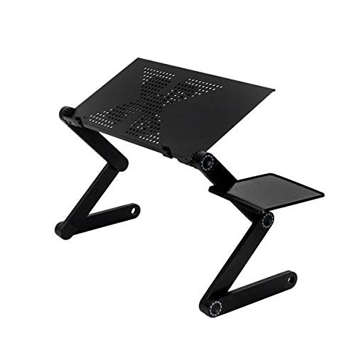 360° Adjustable Folding Laptop Table with Cooling Fan & Mouse Pad, Portable Aluminum Laptop Desk Stand for Bed, Sofa, Couch & Office, Height Adjustable Multifunctional Notebook Table, Black