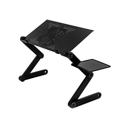 360° Adjustable Folding Laptop Table with Cooling Fan & Mouse Pad, Portable Aluminum Laptop Desk Stand for Bed, Sofa, Couch & Office, Height Adjustable Multifunctional Notebook Table, Black