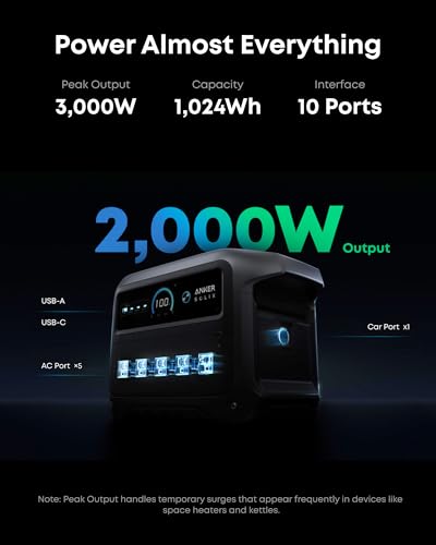 Anker SOLIX C1000 Gen 2 Portable Power Station with 200W Bifacial Solar Panel, 2,000W (Peak 3,000W) Solar Generator, Full Charge in 49 Min, 1,024Wh LiFePO4 Battery - style: 200W Solar Panel (NEW) with 1000 Gen2