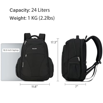 MILADA Travel Backpack For Men Laptop Backpack Women Business Carry On Backpack Airline Approved Fits 16.5 Inch Laptop Bag Work Backpack, Black