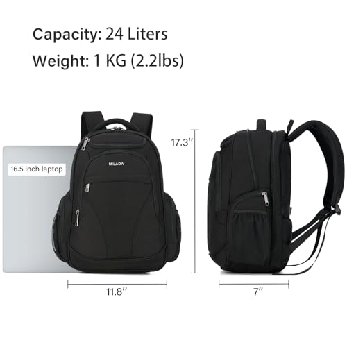 MILADA Travel Backpack For Men Laptop Backpack Women Business Carry On Backpack Airline Approved Fits 16.5 Inch Laptop Bag Work Backpack, Black
