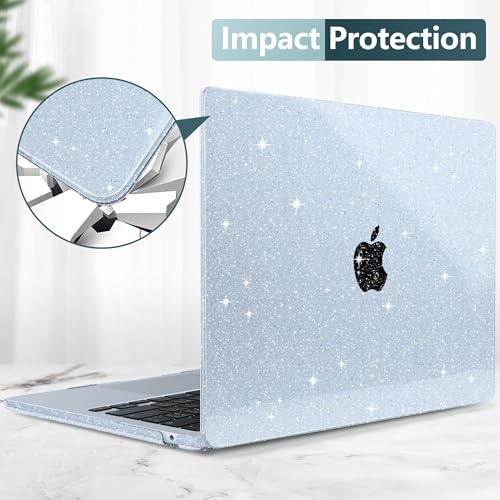 Clear Glitter Case for MacBook Air 15 Inch M5 M4 M3 M2 (2026-2023) A3448 A3241 A3114 A2941, Protective Hard Shell Cover Compatible with Touch ID & Liquid Retina Display - Star Sky Blue - color: Star Sky Blue
