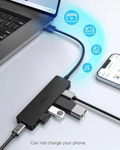 Aceele 4-Port USB 3.0 Hub, Ultra-Slim USB Hub with USB-C Powered Port[Charging/Monitor Not Supported], USB Port for MacBook, Mac Pro, iMac, Mac mini, XPS, PC, Laptop, Flash Drive, Mobile HDD (15cm) - style: 0.5ft (4A)