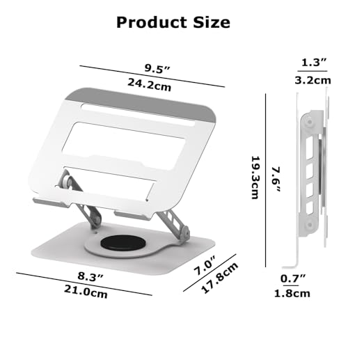 Adjustable Laptop Stand, 360 Rotating Computer Riser, Stable Base Stand Holder for MacBook Pro/Air Notebook up to 16 Inches, Silver - color: Silver