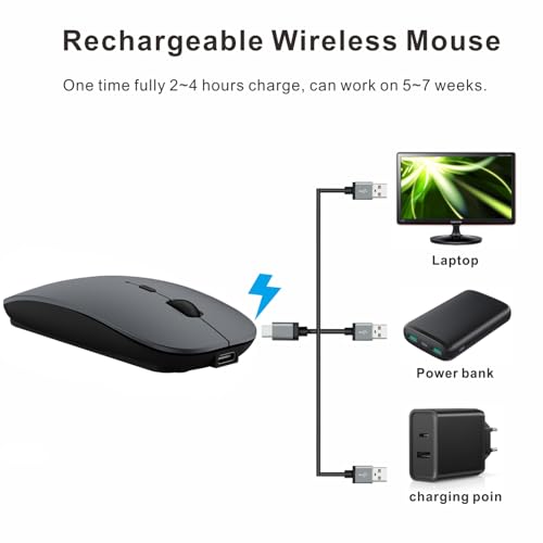 HOTDREAM Bluetooth Wireless Rechargeable Mouse for MacBook Pro/Air/iPad Air/iPad Pro/Laptop/Tablet/iPhone/PC, Bluetooth 5.2/3.0 and 2.4GHz Dual Mode Mouse (Gray) - color: Gray