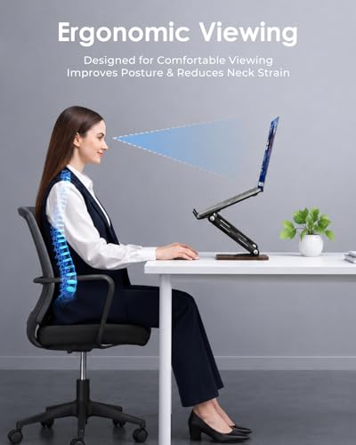 Viozon Laptop Stand for Desk, Adjustable Laptop Desk Stand with Wood Base Storage, 360° Rotating Swivel Computer Stand for Laptop, Ventilated Cooling Desktop Holder Fits up to 15.6" Notebooks/Laptops