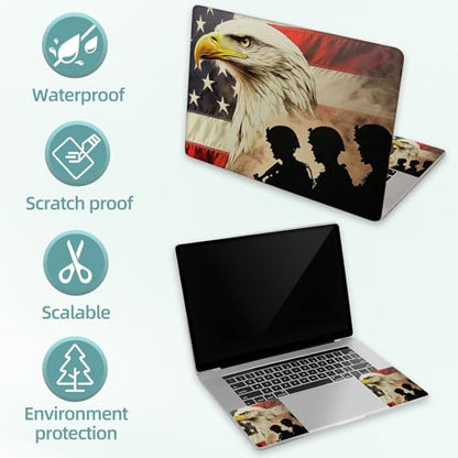 Universal Laptop Skin Decal, 3-Piece Vinyl Protector for 12 13 14 15.6" Notebook, Waterproof Anti-Scratch, Easy Trim & Bubble-Free Finish, American Military Soldiers with Eagle - color: American Military Soldiers with Eagle