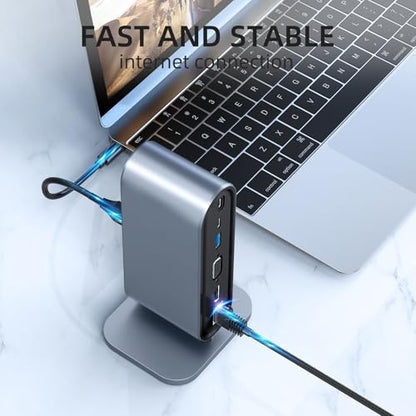 LUKCOZMO USB3.0 Universal Docking Station with 100W Charging, Dual Monitor for Windows and Mac, USB 3.0 or USB-C (HDMI, 1x USB-C, 4X USB3.0,VGA1080P, Ethernet, Audio, TF/SD Card Reader)