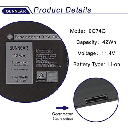 0G74G 2PFPW Laptop Battery Replacement for Dell Latitude 5300 5310 7300 7400 E5300 E5310 E7300 E7400 Series OG74G 02PFPW 3KF82 8JYHH 11.4V 42Wh 3500mAh 3-Cell - size: 8.82*5.12*1.34 inches 0G74G