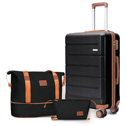 Luggage Set 3 Piece, Carry On Luggage 20 Inch 22x14x9 Airline Approved with Spinner Wheels & TSA Lock, Durable Lightweight ABS Hardside Suitcase Set for Travel (20/TB/DB Black) - color: Black, size: 3 Piece Set (20/DB/TB)