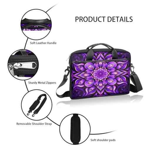 Laptop Shoulder Bag for Women Men, Waterproof Computer Case Messenger Bag Briefcase for Business Office Travel - color: Purple Mandala Flower Floral