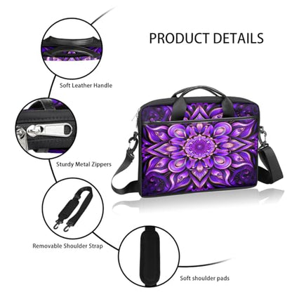 Laptop Shoulder Bag for Women Men, Waterproof Computer Case Messenger Bag Briefcase for Business Office Travel - color: Purple Mandala Flower Floral
