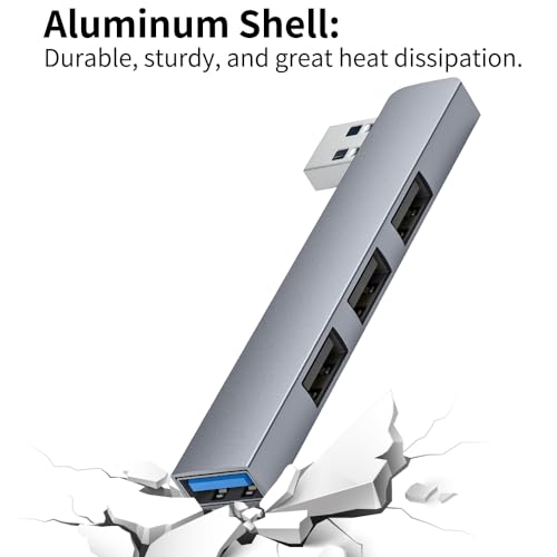 USB 3.0 Hub Aluminum USB Expander 4-Ports USB Extender/Splitter Data Hub for Laptop Space Grey (Right Side)