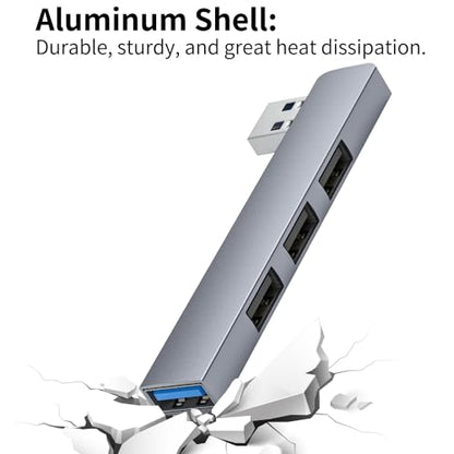 USB 3.0 Hub Aluminum USB Expander 4-Ports USB Extender/Splitter Data Hub for Laptop Space Grey (Right Side)