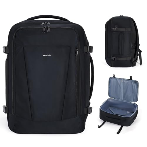 ECOHUB 35L TSA Friendly Travel Laptop Backpack for Men and Women, Large Carry-On Business Backpack with 17.3 In Laptop Compartment, Water Resistant, Anti-Theft Pocket, Multiple Pockets, Black - color: Black, size: 19.5 inch carry-on