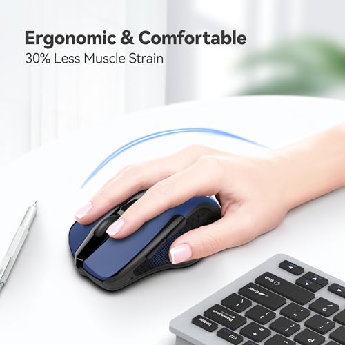 TECKNET Wireless Mouse, 2.4G Ergonomic Computer Mouse, 2600 DPI, Blue | Ergonomic Design with Side Grips, Adjustable DPI, 2-Year Battery, Compact Size, USB-A Plug & Play, Wide OS Compatibility - color: Blue
