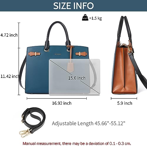BOSTANTEN Genuine Leather Briefcase for Women 15.6'' Laptop Work Tote Bag | Laptop Compartment, Spacious Interior, Structured, Professional Style, Detachable Shoulder Strap, Office, Business, Commute - color: D-blue