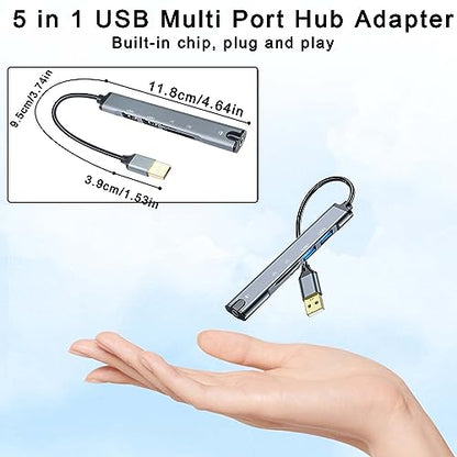 QIANRENON 5 in 1 USB Docking Station Hub USB 2.0 to USB 2.0 TRRS 3.5mm Audio TF/SD Card Reader Multi Function Port Replicator Adapter, for Laptop TF/SD Memory Card ISO 4 Pole Headphone