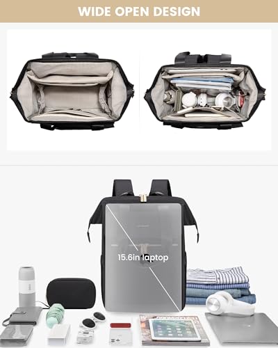 LOVEVOOK Laptop Backpack for Women, 15.6 Inch Work Laptop Bag with USB Port, Fashion Teacher Nurse Backpack Purse, Waterproof Travel Computer Backpack with Organizer Bag, 2PCS, Beige-Black