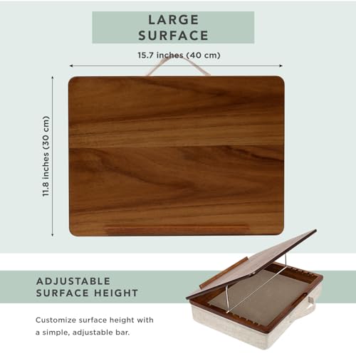 ROSSIE Home Acacia Wood Easel Lap Desk – Java, Fits 15.6” Laptops | Adjustable 7-Level Laptop Stand, Portable Workstation with Open Storage - color: Java
