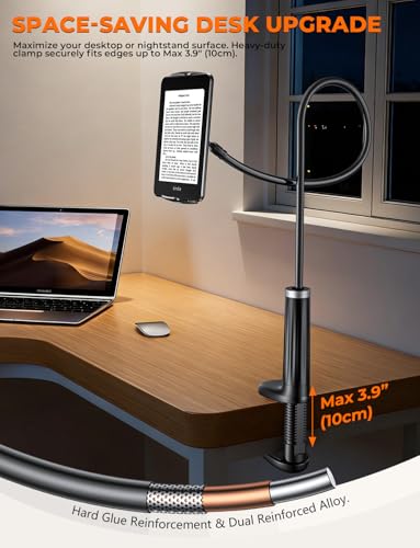 42" Long Arm Tablet Holder for Bed with 360° Rotating Base: Flexible Gooseneck Stand Compatible with iPad Pro Air Mini | Kindle | Switch & Other 4–13" Devices - color: Black