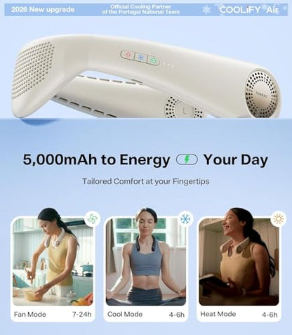 TORRAS COOLiFY Air 2026 Upgraded Neck Fan Air Conditioner, Dual-Airflow Pro Cooling, Ultra Light Portable Fan Rechargeable, Personal Cooling Fan Travel Essentials, Gift for Dad Father,White - color: White
