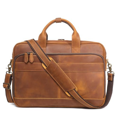 Leather Briefcase for Men 17Inch Laptop Messenger Bags Business Travel Handcrafted Laptop Bag with YKK Zipper Gift - color: Brown