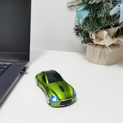 Car Mouse for Computer, Wireless Car Shaped Mice for Laptop, PC, Mini Cute Mouse with 2.4Ghz USB Receiver, 3D, 1600DPI, Silent Clicks, LED Headlights (Green) - color: Y-Green