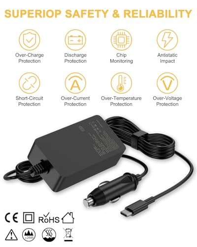 118W 100W USB-C Car Laptop Charger Compatible with HP Spectre/Elitebook,Dell Latitude/XPS,Lenovo ThinkPad/Yoga/IdeaPad,MacBook Pro,Acer Chromebook/Swift,Google,iPad,Samsung Galaxy Power Cord