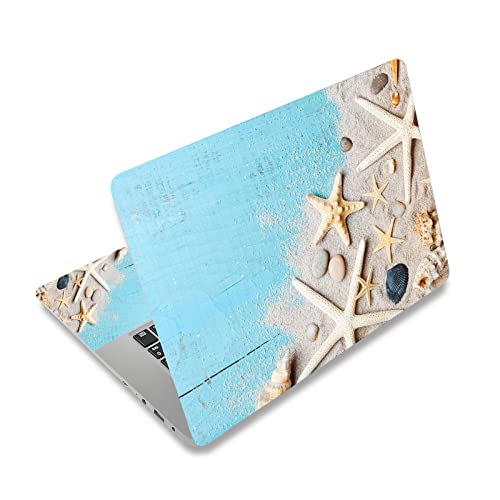 Laptop Skin Sticker Decal,13.3 14 15 15.4 15.6 inch Laptop Universal Vinyl Skin Sticker Cover,Dustproof Waterproof Reusable Art Decal Protector with Free 2 Wrist Pads (Beach and Starfish) - color: Beach and Starfish