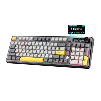 AJAZZ AK980 Wireless Keyboard with Smart Display & Knob,98% Mechanical Keyboard Tri-Mode BT/2.4G/USB-C, Hot Swappable, PBT Keycaps, with RGB Light for Win & Mac(Black,Murad Switch) - color: Black