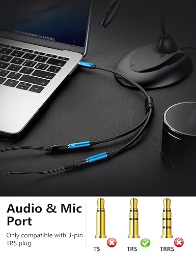 MillSO 3.5mm Headphone Splitter Adapter CTIA Audio Splitter (2 TRS Female to 1 TRRS Male) Compatible for Xbox One, PS4, Smartphone, Laptop to a Double Plugs Gaming Headset Adapter - 30cm/12inch - color: Sapphire Blue
