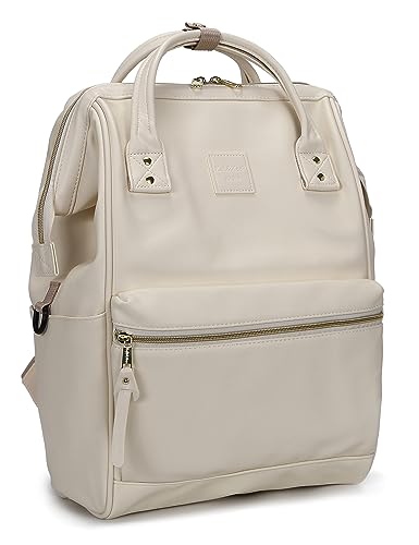 Kah&Kee Leather Backpack for Women and Men 15-inch Laptop Bag | Teacher Professional, Diaper Bag Backpack, Ideal for Work, School, Nurse, College & Travel (Ivory II, Medium) - color: Ivory Ii, size: Medium