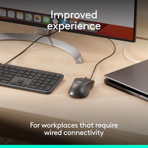 Logitech Signature Wired M520 L Optical Mouse for Business - Graphite | For Business, Optical, Plug-and-Play, Windows, Mac, Chrome, PC, Laptops