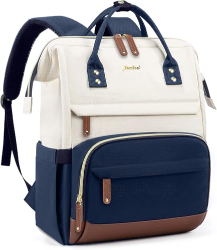 Focdod Laptop Backpack for Womem Work Bags: 17.3 Inch Travel BackPacks With USB Charging Port Anti Theft Fashion College BookBag Durable Back Pack Purse Bussiness Daypack for Nurse Teacher Navy Beige - color: Navy Beige, size: 17.3 Inch