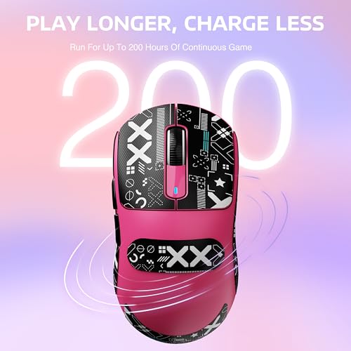ATTACK SHARK X3 49g Lightweight Wireless Gaming Mouse, Berry&Tape | Triple Mode Ergonomic Computer Mouse, PAW3395 26K DPI Sensor,200h Battery Life, Programmable Buttons for PC/Mac/Win - color: Berry & Griptape