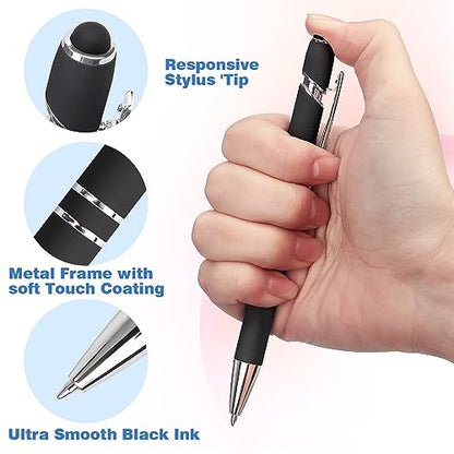 Bribobo 8 Pack Ballpoint Pen 2-in-1 Stylus, 1.0 mm Black Ink | Retractable Metal Pen With Stylus Tip for Touch Screens - color: 8 Black