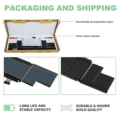 Futurebatt A1417 Replacement Battery for MacBook Pro 15 inch Model A1398（Early 2013 Mid 2012）, Model EMC 2673 2512 Identifier: MacBookPro10,1 MC975LL/A ME665LL/A - size: A1417 14.61, 6.73, 0.98in