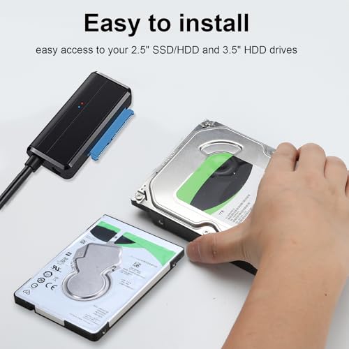 SATA to USB Cable USB 3.0 to 2.5 3.5 inch Hard Drive Adapter External Converter for SSD/HDD Data Transfer, with 12V/2A Power Supply, Support UASP, Black