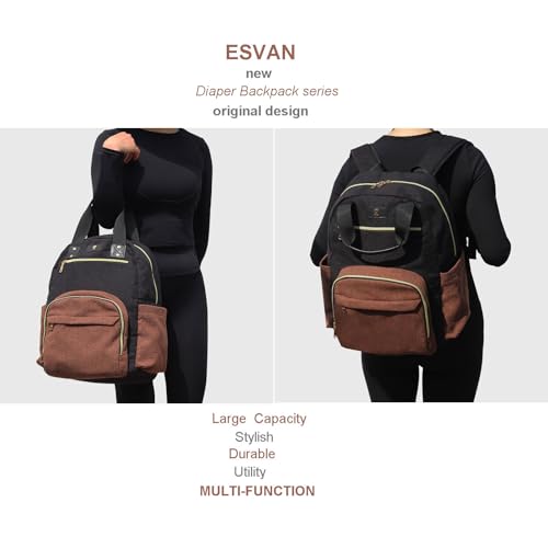 ESVAN Diaper Bag Backpack, Large Capacity Multifunction Baby Essentials Fashion Travel Pack Linen Canvas office Laptop Bag (Linen Brown) - color: Linen Brown