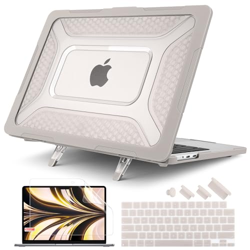 Batianda Extreme Heavy Duty Case for MacBook Air 13.6" 2026-2022, Khaki | Fits M5/M4/M3/M2 Chip Model, Anti-Slip Rubberized Stand Holds 25lbs, Honeycomb Rugged Matte Shell, Max Cooling & Stability - color: S-Rock Stone