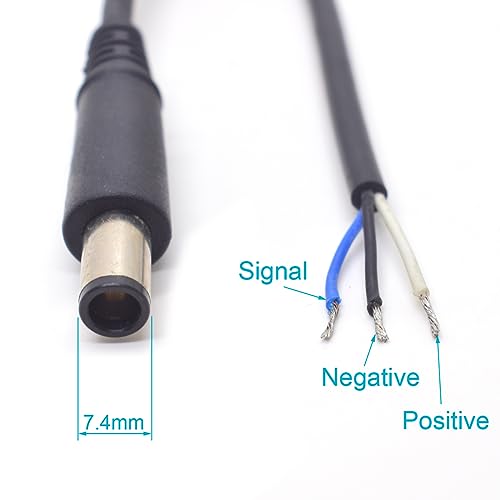 2Pack 1FT 7.4x5.0mm DC 3 Wire Power Pigtail Cable for HP Dell Laptop Repair | 7.4mm x 5.0mm Male Plug, 0.3M 3 Wire Bare Open End Cable, Power Adapter Cord for HP DELL 19V Charger, Power Supply DIY Repair - size: 7.4mm x 5mm Male